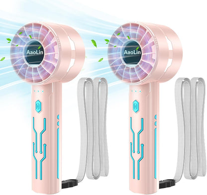 2pcs Portable Handheld Turbo Fan with 7000rpm High-Speed Motor USB Rechargeable Cooling Personal Fan 4-Speed, 4-16H Runtime, with Lanyard for Outdoor Travel, Women, Kids, Summer Gift