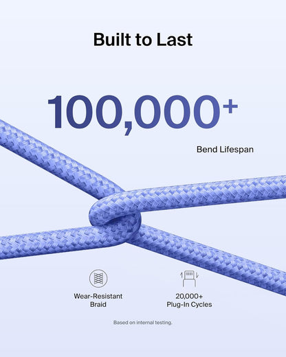 Belkin USB C to USB C Cable, 9.9ft, 60W - Type C Charger, iPhone Charger Cord, Soft, Braided, Flexible for iPhone 16, Galaxy S25, Pixel 9, Airpods, iPad Pro, Tablet & More, Travel Essentials - Blue