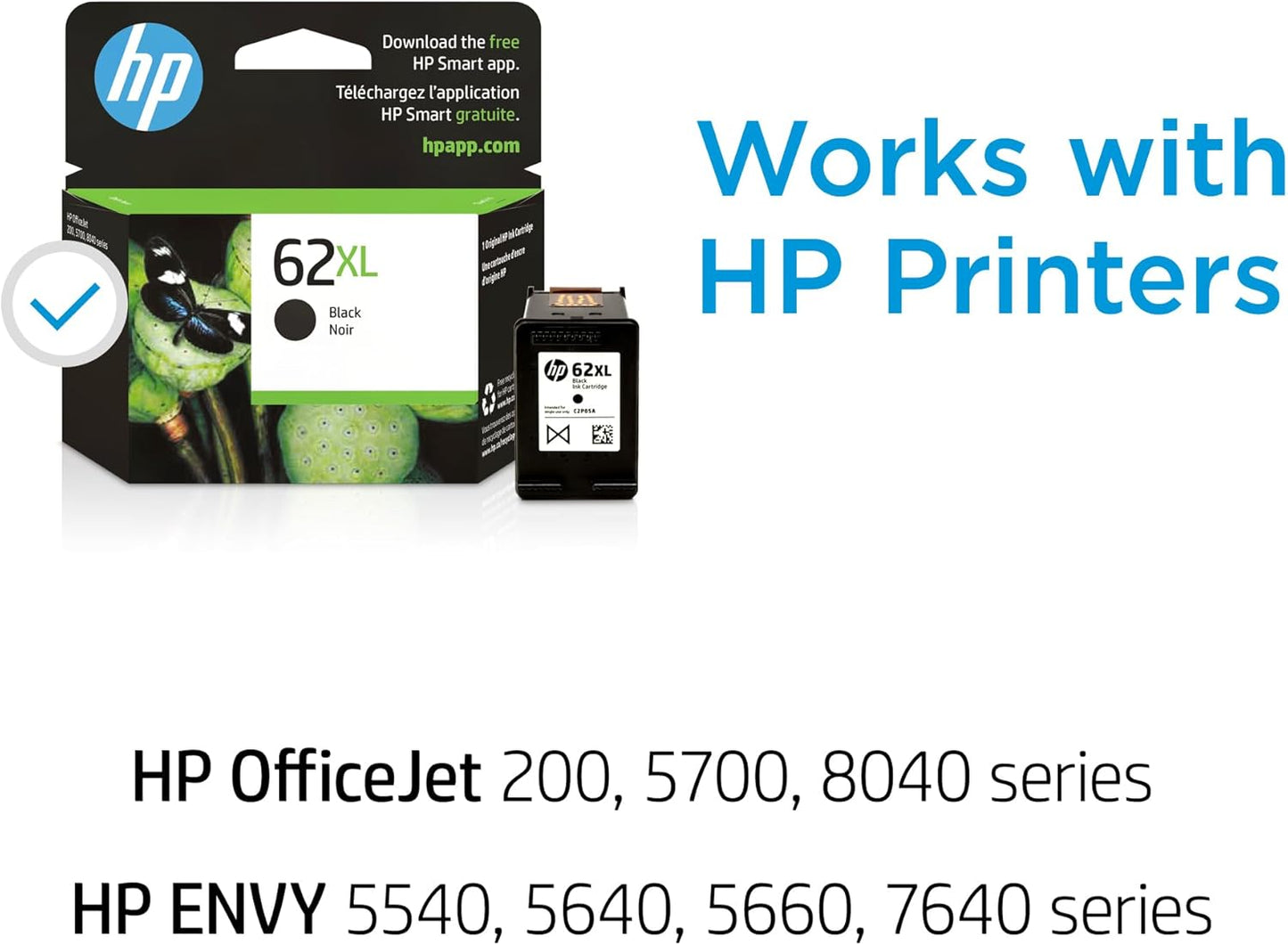 HP 62XL Black High-yield Ink Cartridges for HP Printers | Works with Printer Series: ENVY 5540, 5640, 5660, 7640, OfficeJet 5740, 8040, OfficeJet Mobile 200, 250 | Instant Ink | C2P05AN
