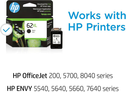 HP 62XL Black High-yield Ink Cartridges for HP Printers | Works with Printer Series: ENVY 5540, 5640, 5660, 7640, OfficeJet 5740, 8040, OfficeJet Mobile 200, 250 | Instant Ink | C2P05AN