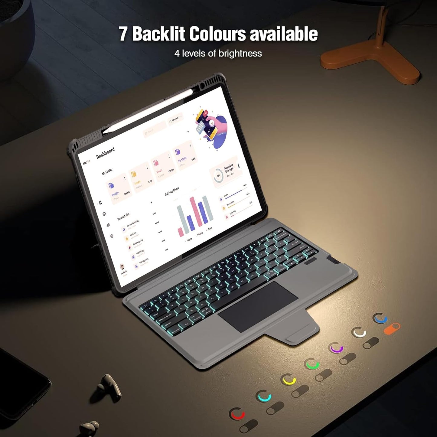 Nillkin 12.9 inch iPad pro case with Keyboard, Magic Keyboard for iPad Air 13 2024 and iPad Pro 12.9 (6th, 5th, 4th, 3rd Gen), Detachable Backlit Magnetic Keyboard Case, Slide Camera Cover, Black