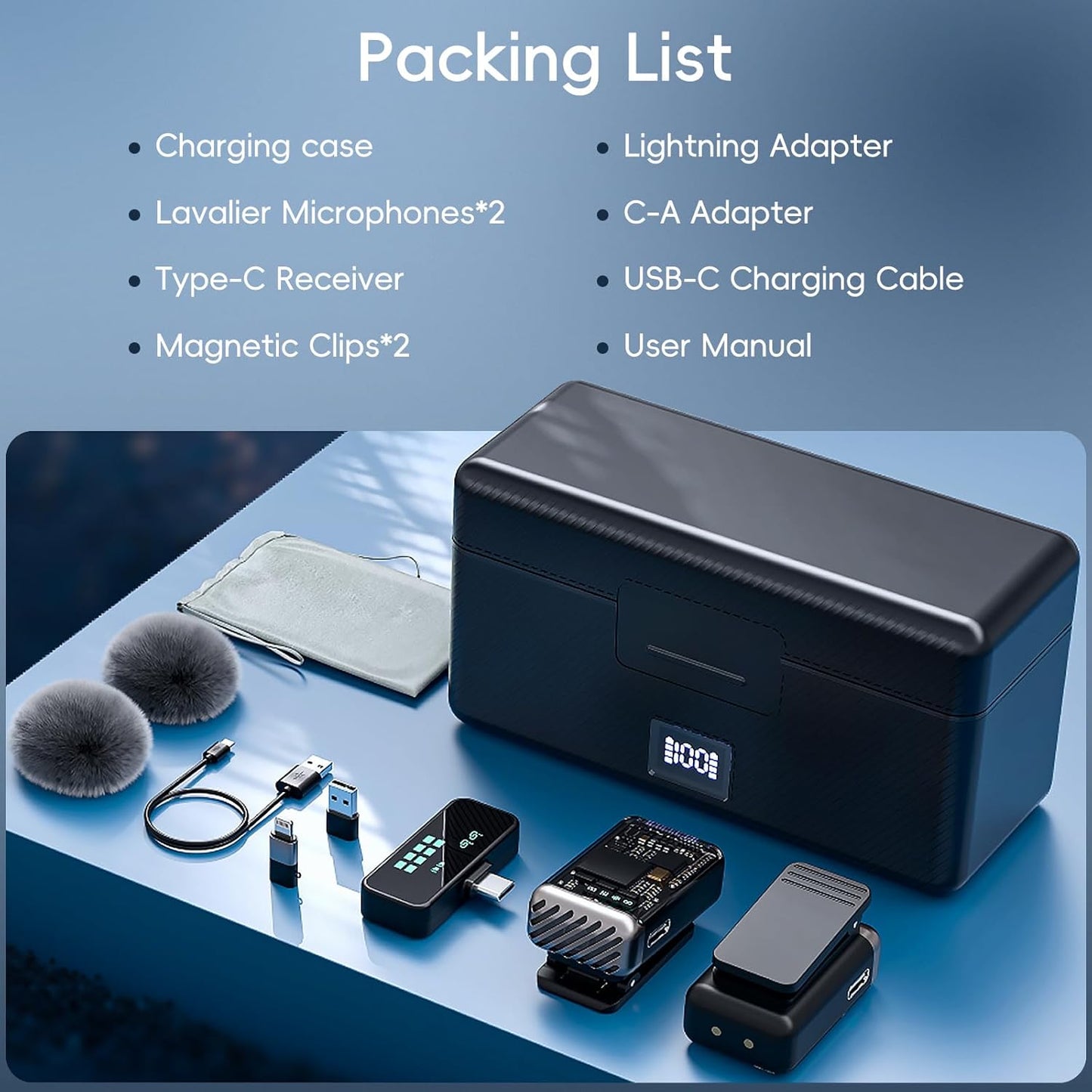 Microphone for iPhone with Charging Case Mini Microphone Wireless Lavalier USB C Lapel Mic Clip on Mic for iPhone, iPad, Android for Video Recording, Vlog, YouTube, TikTok