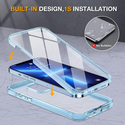 Miracase Glass Case for iPhone 13 Pro Max 6.7 inch, Upgrade Full-Body Clear Bumper Case with Built-in 9H Tempered Glass Screen Protector for iPhone 13 Pro Max, Clear Blue