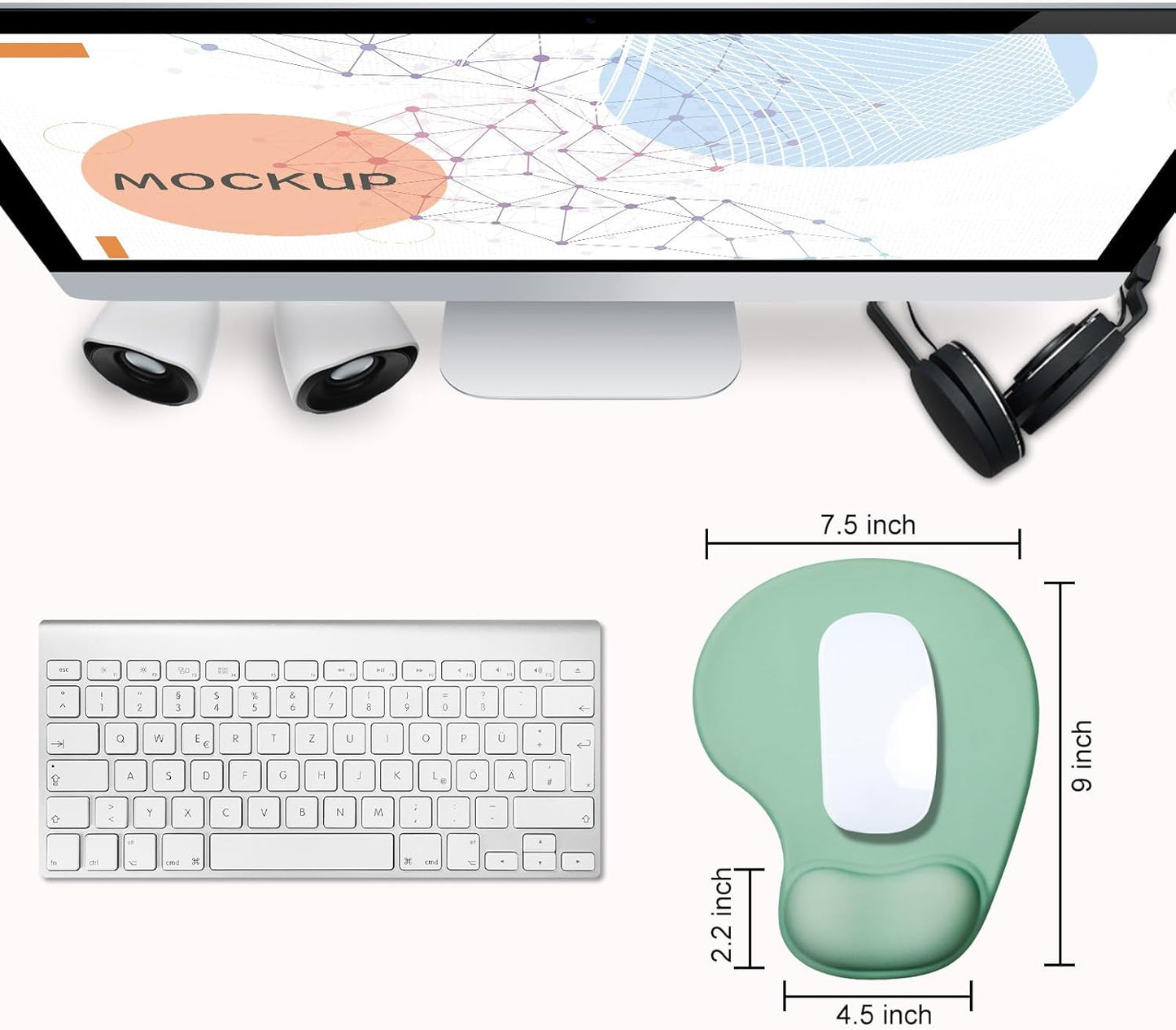 JIKIOU Mouse Pad, 2 Pack Ergonomic Mouse Pads with Comfortable Gel Wrist Rest Support and Smooth Cloth, Non-Slip PU Base for Easy Typing Pain Relief Durable and Easy to Clean Small Pastel Green