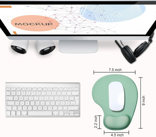 JIKIOU Mouse Pad, 2 Pack Ergonomic Mouse Pads with Comfortable Gel Wrist Rest Support and Smooth Cloth, Non-Slip PU Base for Easy Typing Pain Relief Durable and Easy to Clean Small Pastel Green