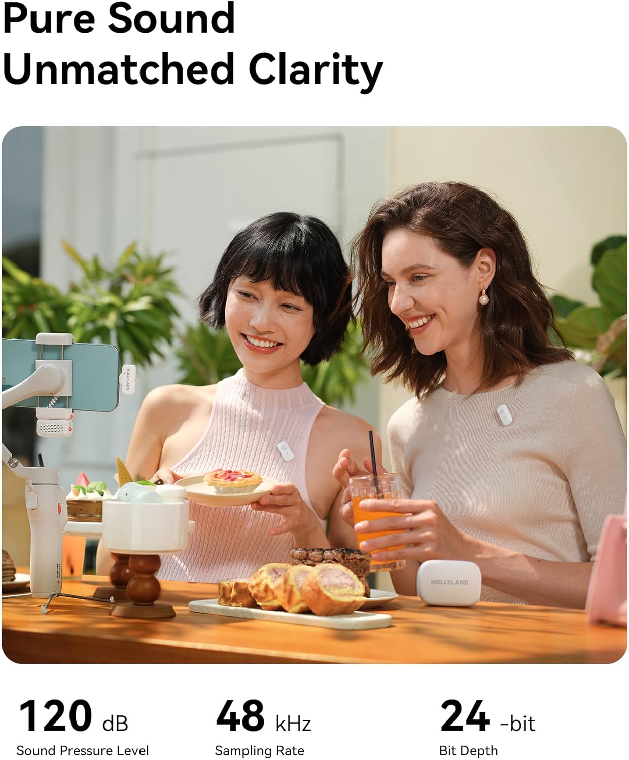 Hollyland Lark A1 Wireless Mini Microphone for iPhone & Android, 48kHz/24-bit, 3-Level Intelligent Noise Cancel, Microphone for YouTube, Podcast, Vlogging (White, 2TX + 2RX + Charging Case)