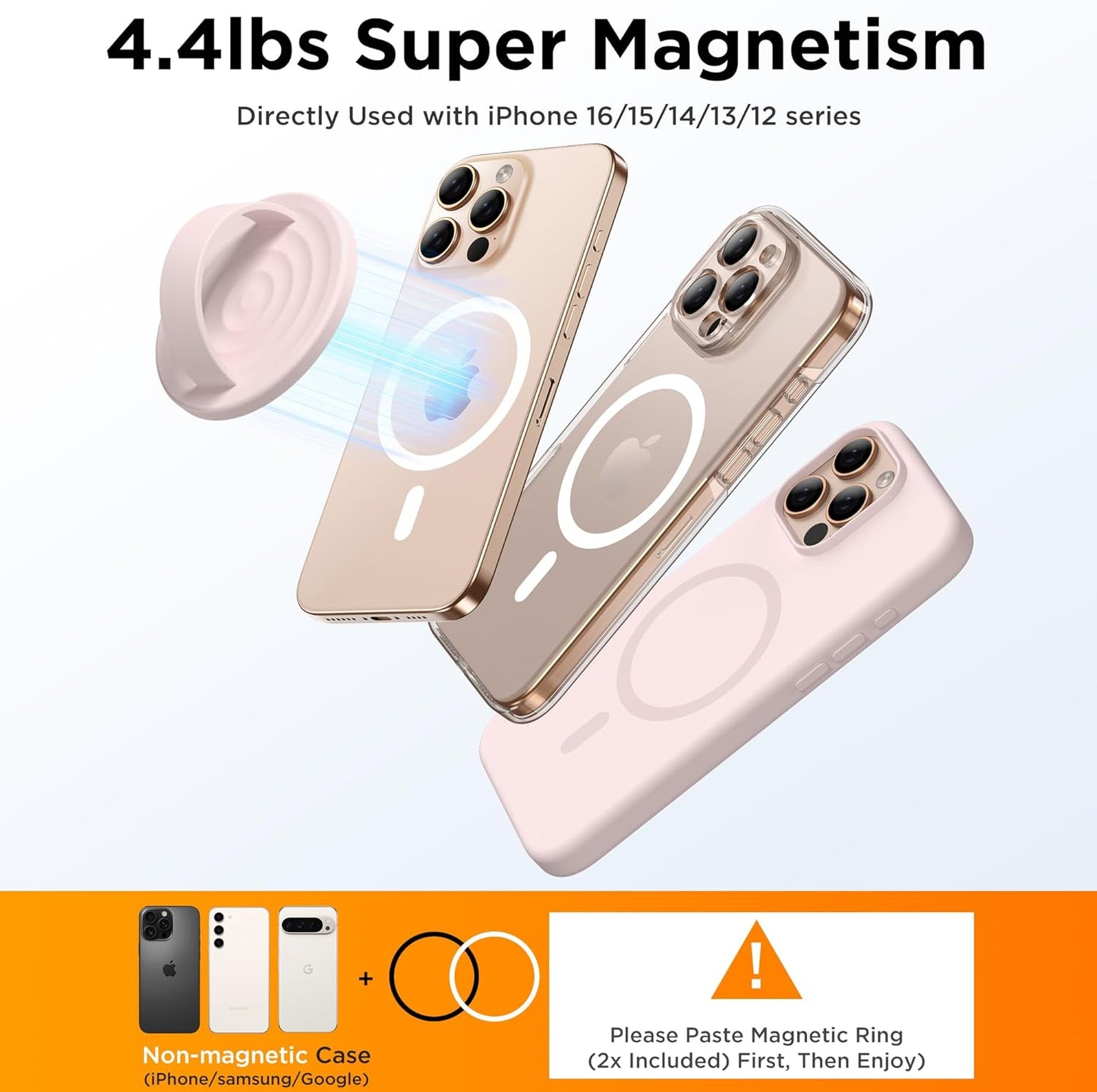 Magnetic Phone Ring Grip Holder, Silicone Finger Loop Grip, Compatible with MasSafe, Back of Phone for iPhone Pro Max/Plus/16/15/15/14/13/12 Series, Lovely Pink