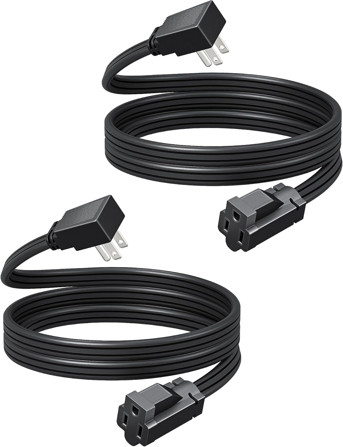 DEWENWILS 6FT Flat Plug Extension Cord with 3-Prong Flat Plug, 15A/1875W 14/3 SPT-3 Flat Wire, Space Saving for Home Office Appliances & Electronics, ETL Listed, 2 Pack, Black