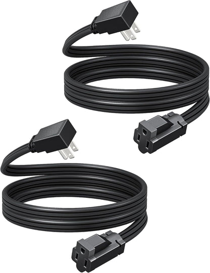DEWENWILS 6FT Flat Plug Extension Cord with 3-Prong Flat Plug, 15A/1875W 14/3 SPT-3 Flat Wire, Space Saving for Home Office Appliances & Electronics, ETL Listed, 2 Pack, Black