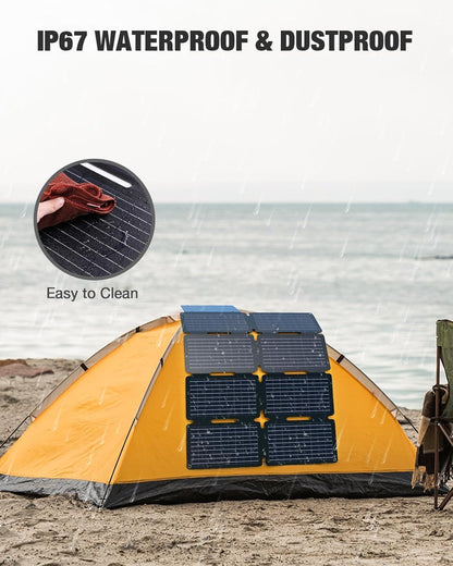 GRECELL 80W Portable Solar Panel, Foldable Solar Panel QC3.0 USB-A &Type-C Port,23% High Efficiency IP67 Waterproof Outdoor Cell Phone Solar Charger for Power Banks Tablets Outdoor Small Power Station