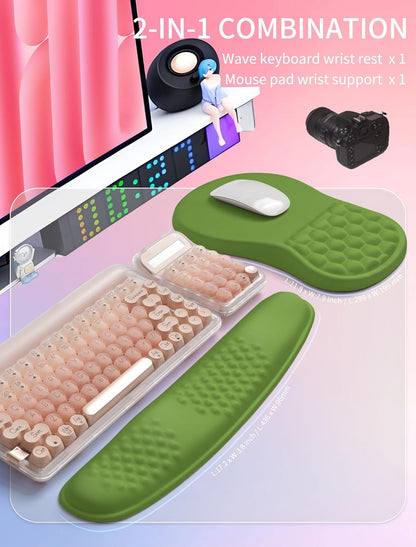 Hokafenle 2in1 Combination, Wave Keyboard Wrist Rest and Ergonomic Curvature Mouse Pad Wrist Support for Relieve Wrist Pain, Filled with Soft Cushion Memory Foam, Dill Green