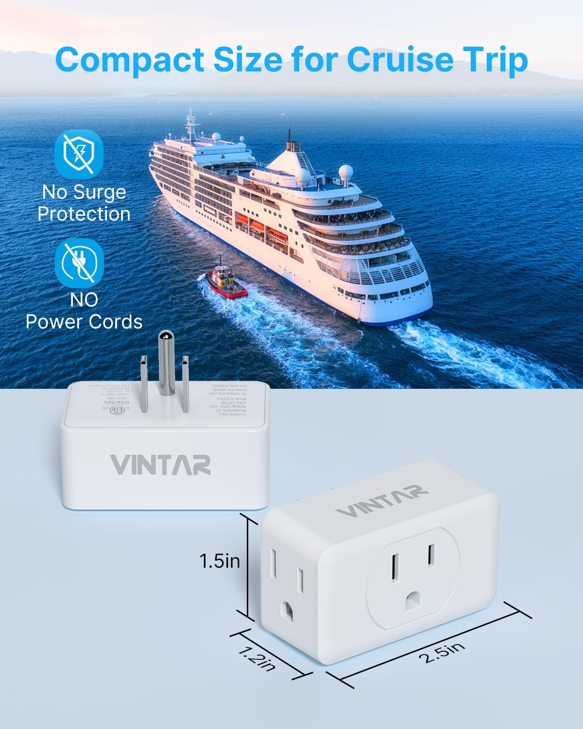 Multi Plug Wall Outlet Extender 2 Pack, VINTAR Electrical Multiple Outlet Splitter, 3 Way Plug Adapter, Small Wall Expander for Home Office Dorm Cruise Ship Travel Essentials