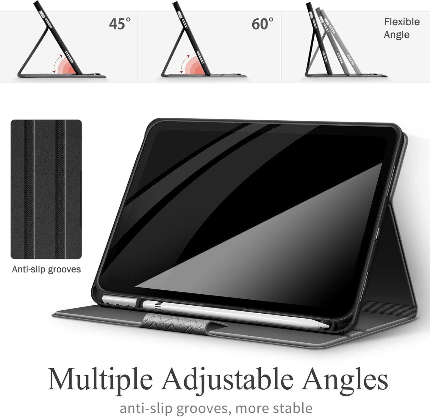 auaua Case for iPad (A16) 11th Generation 11 Inch 2025, iPad 10th Generation 10.9 Inch 2022, with Pencil Holder, Auto Sleep/Wake, Adjustable Stand, PU Leather (Grey)