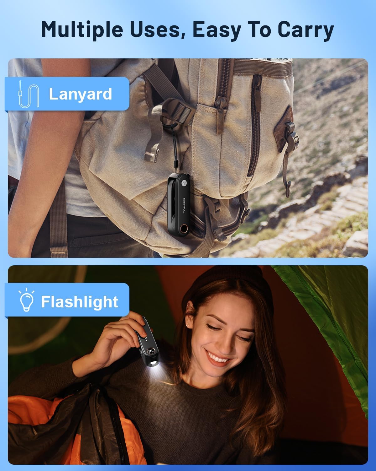 SWEETFULL Portable Handheld Mini Fan with LED Display, 3-in-1 Personal Foldable USB Rechargeable Hand Held Fan & Flashlight for Travel, Lash Eyelash, Cute Small Pocket for Women, Girls