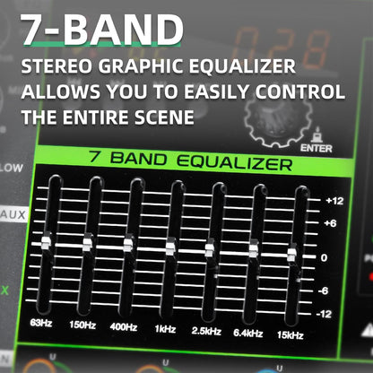 Depusheng PA12 Professional Audio Mixer Sound Board Console Desk System Interface 12 Channel Digital USB Bluetooth MP3 Computer Input 48V Phantom Power Built-in 256 Reverb Effect, Black