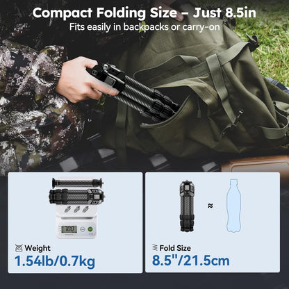 SIRUI Mini Carbon Fiber Tripod with Extendable Center Column, Max Height 26", Supports 33lbs - Ultra-Light 1.7lbs for Desk & Travel, New Anti-Corrosion Carbon Fiber(AM-223S+SL-100S)