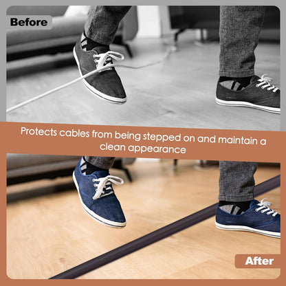 Floor Cord Cover for Wires on Floor Self Adhesive Cord Hider Floor Cable Management Wire Covers for Cords Protector Prevent Cable Trips Cord Cavity W 0.32" x H 0.32", Black Walnut, 3.3Ft