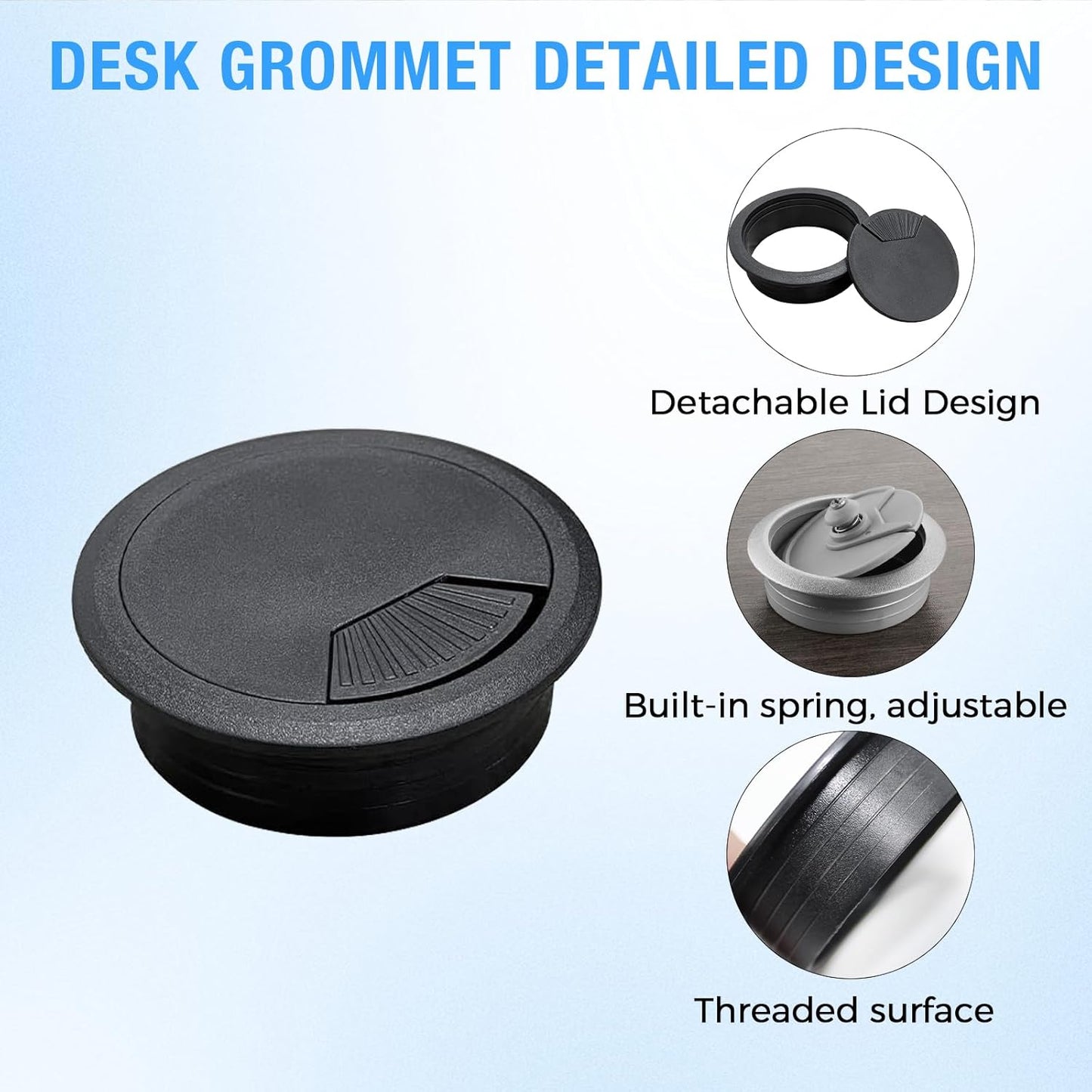 Desk Grommet 2" (50 mm), Desk Cord Hole Cover, Cable Grommet ABS Plastic, Desk Hole Grommet for Office and Home Table Cable, Detachable Adjustable Cable Cord Organizer (Light Grey 2 Pcs)