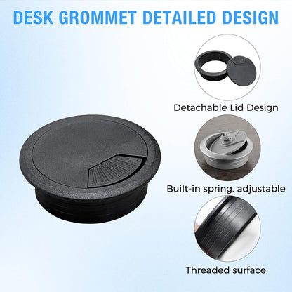 Desk Grommet 2" (50 mm), Desk Cord Hole Cover, Cable Grommet ABS Plastic, Desk Hole Grommet for Office and Home Table Cable, Detachable Adjustable Cable Cord Organizer (White 2 Pcs)