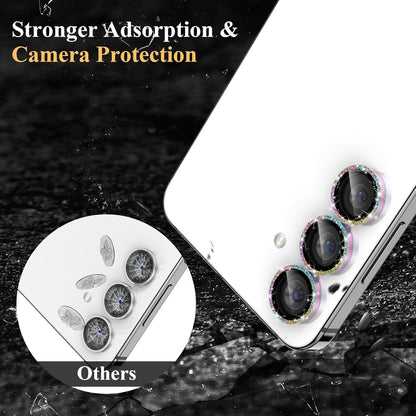 YWXTW Camera Lens Protector for Samsung Galaxy S24 / S23 / S23 Plus, [NOT for S24 Plus] 9H Tempered Glass Metal Individual Ring Camera Screen Protector for S24 Accessories (Colored Glitter)