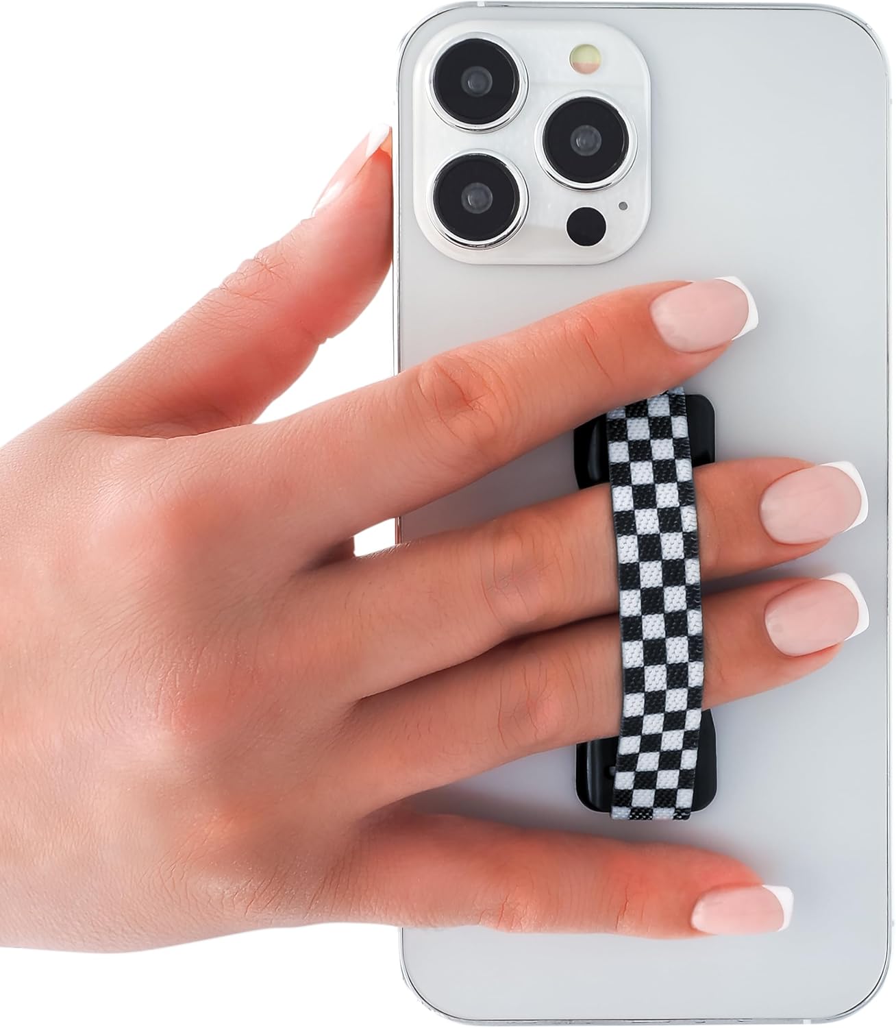 LOVEHANDLE Universal Phone Grip for Smartphones & Mini Tablets - Phone Holder for Hand - Wireless Charging Compatible - Made in The USA - Black and White Checkered