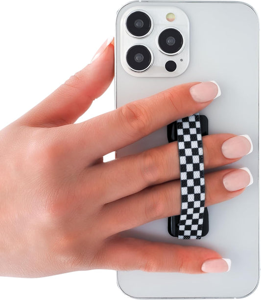 LOVEHANDLE Universal Phone Grip for Smartphones & Mini Tablets - Phone Holder for Hand - Wireless Charging Compatible - Made in The USA - Black and White Checkered