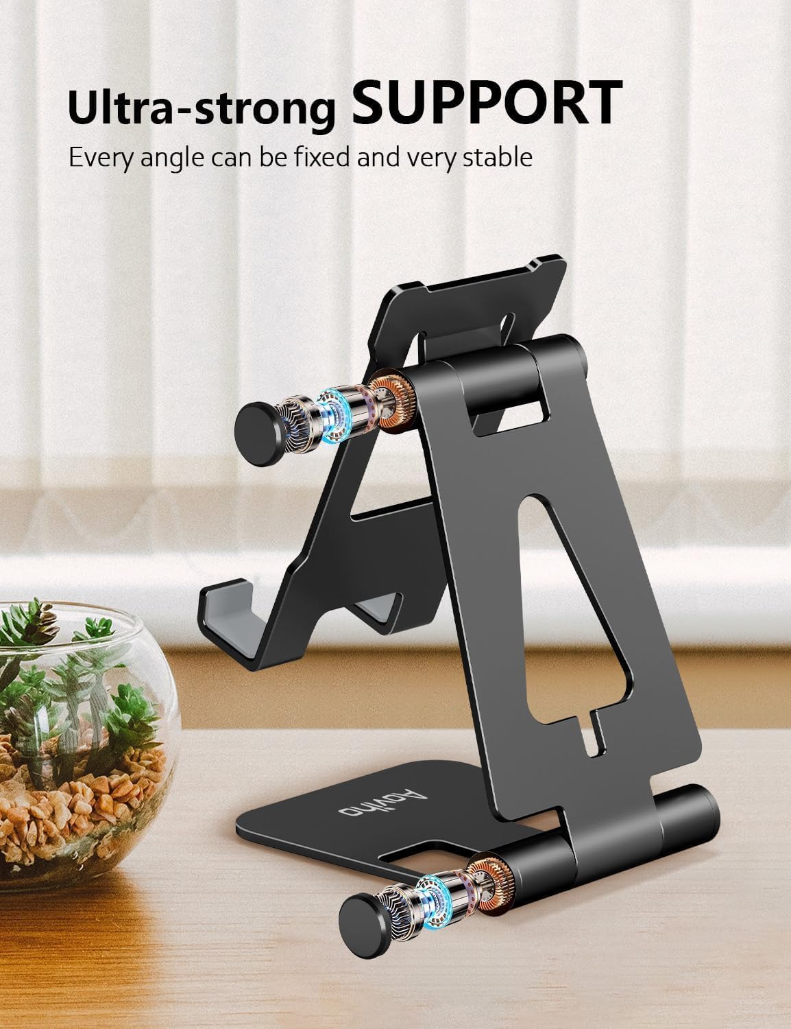 Cell Phone Stand for Desk, Adjustable Desktop Phone Holder Stand, Foldable Moblie Phone Dock for iPhone 15 14 13 12 11 Pro Xs Max Xr X 8 7 6 5 5s SE Nintendo Switch All Phones, Black