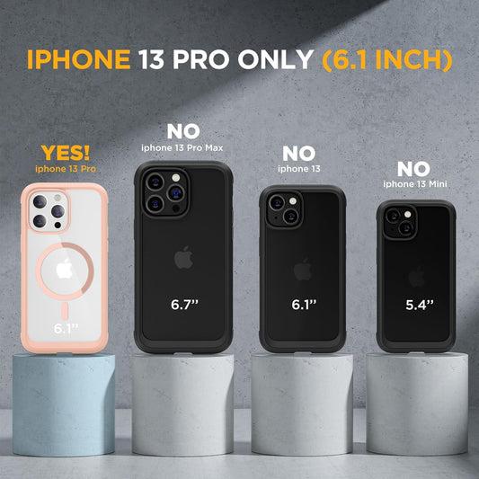 Miracase Magnetic Glass for iPhone 13 Pro Case,Compatible with MagSafe,Full-Body Bumper with Shockproof Military-Grade,Built-in 9H Tempered Glass Screen Protector for iPhone 13 Pro,Pink