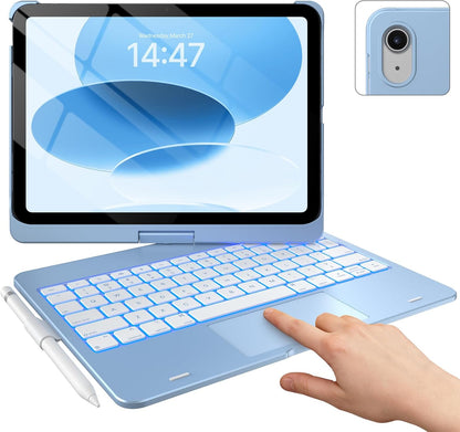 typecase Touch iPad 10th Generation Case with Keyboard (10.9", 2022) and iPad A16 (11th Gen, 2025) – 360° Rotatable, 11-Color Backlit, Multi-Touch Trackpad, Thin & Light (Sky Blue)