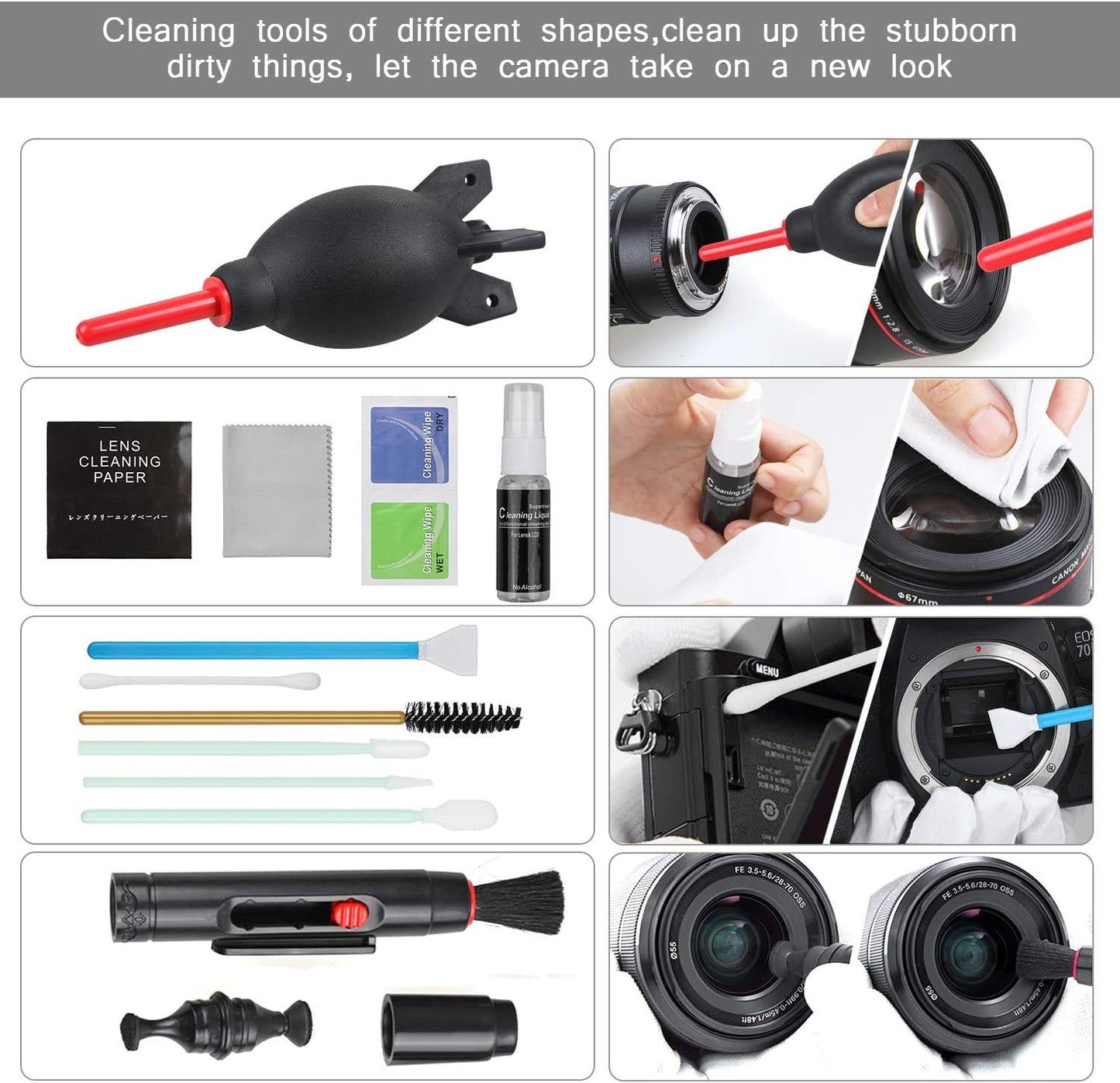 17-in-1 Camera Cleaning Kit for DSLR Cameras (Canon, Nikon,Sony), with Air Blower/Cleaning Pen/Detergent/Cleaning Cloth/Lens Brush/Carry Case