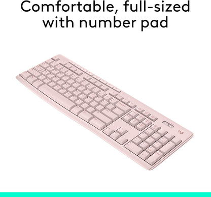 Logitech K270 Wireless Keyboard for Windows, 2.4 GHz Wireless, Full-Size, Number Pad, 8 Multimedia Keys, 2-Year Battery Life, Compatible with PC, Laptop - Rose