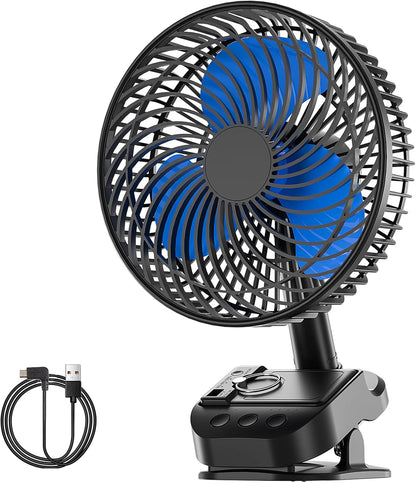 ATEngeus 4 in1 USB Fan, 8” Clip Fan, 10000mAh Rechargeable Table Fan, 5 Speeds Battery Operated Fan, 45°/90° Automatic Rotation, 3 Time Setting, with Clip & Hook for Homes, Offices, Bedroom