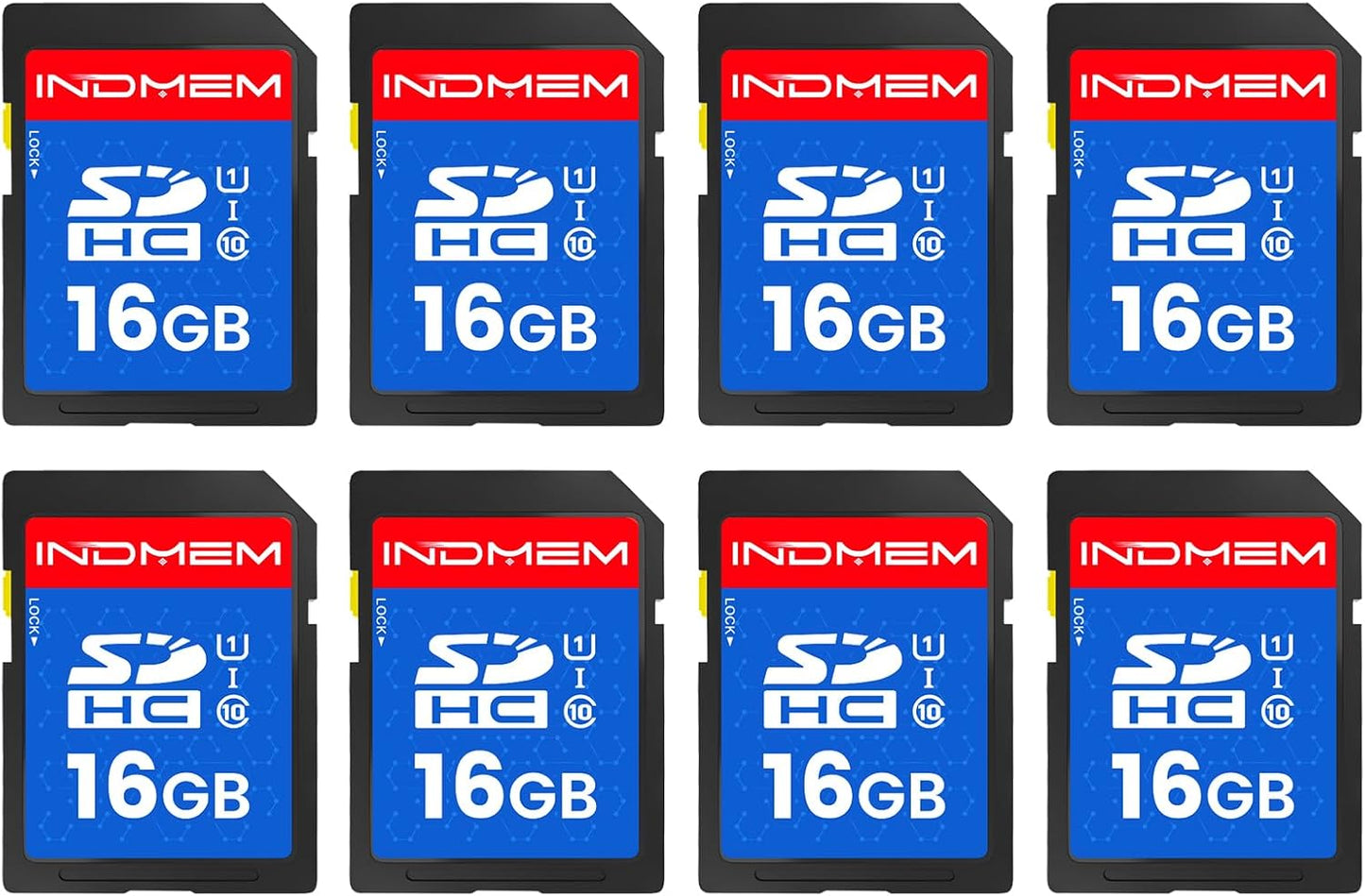 INDMEM SD Card 16GB, 8 Packs Class 10 16GB Flash Memory Card MLC Standard Secure Digital Cards Camera Card