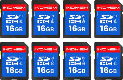 INDMEM SD Card 16GB, 8 Packs Class 10 16GB Flash Memory Card MLC Standard Secure Digital Cards Camera Card