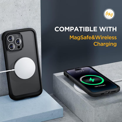 Miracase Glass Series Designed for iPhone 14 Pro Case 6.1 Inch, Upgrade Full-Body Bumper Case with Built-in 9H Tempered Glass Screen Protector, with Camera Lens Protector, Matte Black