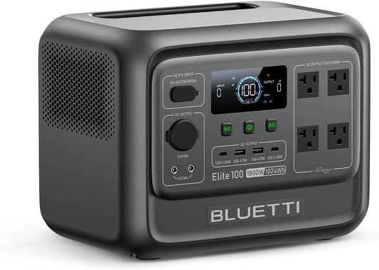BLUETTI Elite 100 V2 Portable Power Station (2025 New), 1024Wh LiFePO4 Battery Backup w/ 4 1800W AC Outlets (3600W Surge), 35% Smaller, Solar Generator for Camping, Outages, and UPS Backup