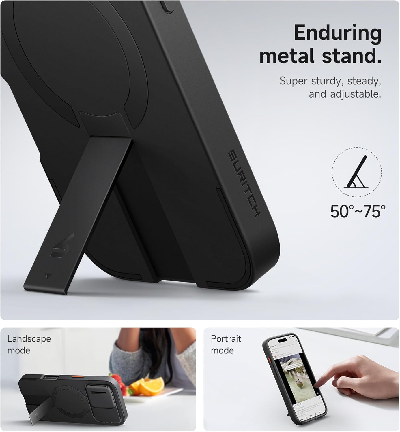 SURITCH for iPhone 16 Pro Case with Slide Camera Cover and Adjustable Kickstand, Compatible with MagSafe, Shockproof Bumper Case Slim Protective Cover for iPhone 16 Pro 6.3 Inch,Black