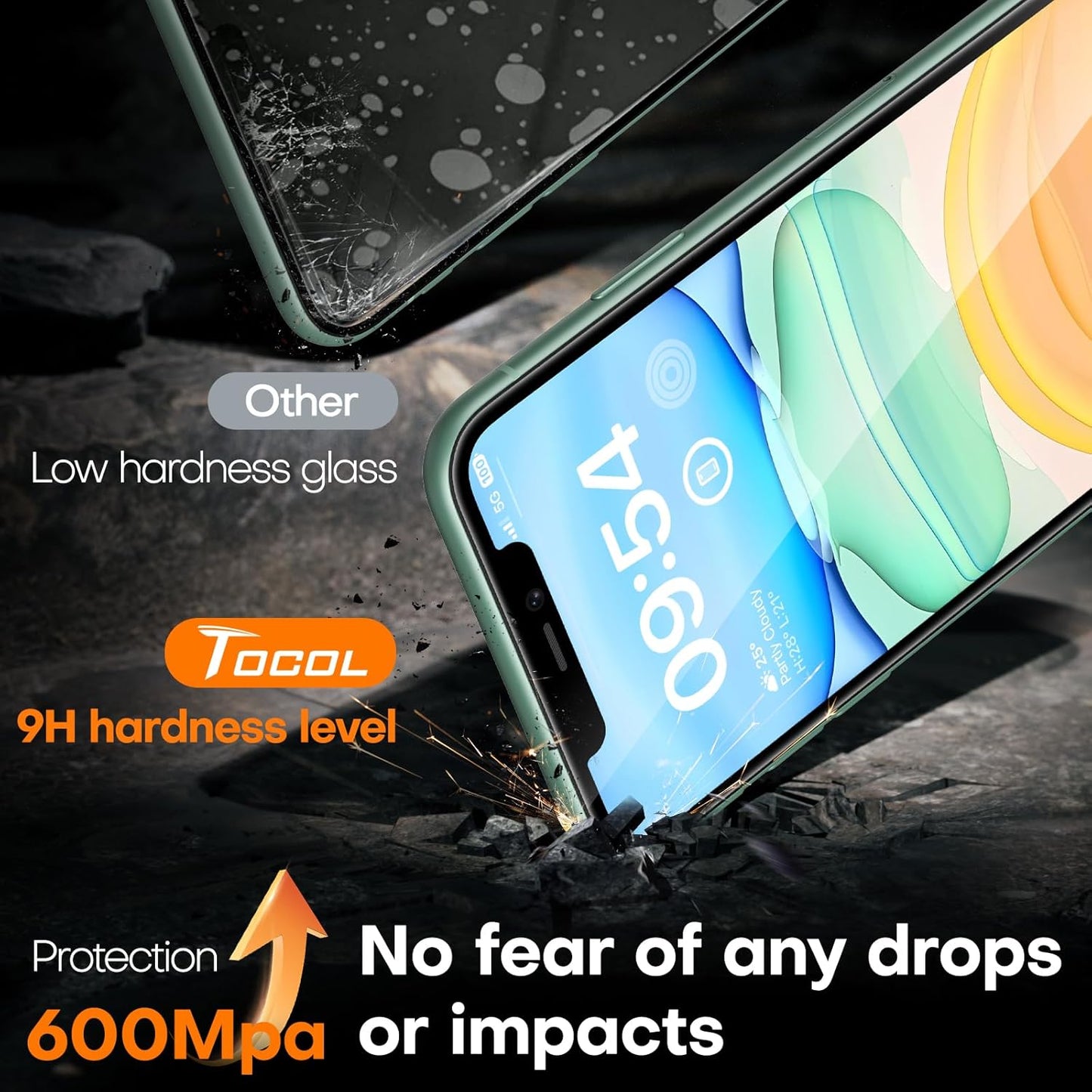 TOCOL for iPhone 11 / iPhone XR Screen Protector 9H Hardness Military Grade Shatterproof HD Tempered Glass Full Coverage Easy Installation Case Friendly 2 Pack