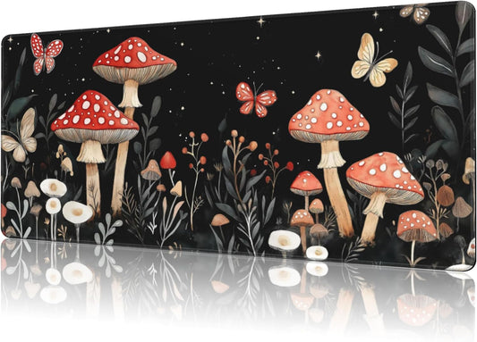 Mouse Pad Large Magical Fantasy Mushroom Non-Slip Game Desk Mat with Stitched Edge Laptop Keyboard Desk Pad for Work Home Gaming (35.4 x 15.7 Inches)