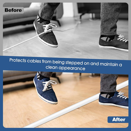 Floor Cord Cover for Wires on Floor Self Adhesive Cord Hider Floor Cable Management Wire Covers for Cords Protector Prevent Cable Trips Cord Cavity W 0.47" x H 0.27", White, 3.3Ft