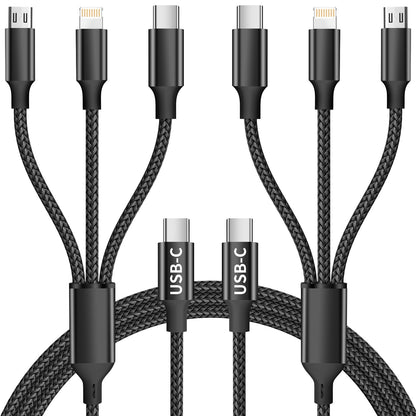 Multi USB C Cable [2 Pack, 4FT], 3 in 1 Charging Cable for Multiple Devices, Braided Charging Cords Phone Charger Cable with Type-C, Micro USB, IP Port for iPhone16/15/14/Android Phones and More
