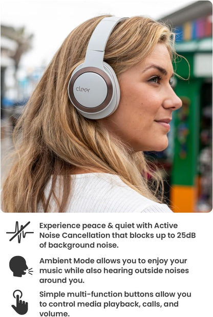 Cleer Audio Enduro ANC Noise Canceling Headphones, Bluetooth Multipoint Connection, Over-The-Ear Design with Mic, Crystal Clear Hands-Free Calling, up to 60 Hours of Battery Life - Light Grey