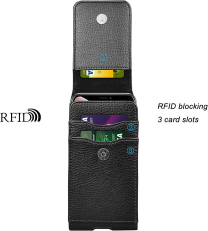 Phone Holster for Samsung Galaxy S25 S24 S23 S22 S21 S20 FE S10 S9 A51 A52 A53 Note 20 Note 10 Plus LG Stylo 5 PU Leather Case Pouch Belt5 Phone Holder with Belt Clip,Black