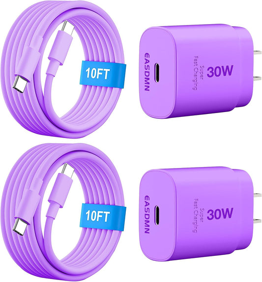 30W USB C i Phone 16 15 Charger Fast Charging, 2PACK Wall Charger for iPhone 16 15 Pro Max Charger Cord 10FT Fast Type C Charger Block for iPhone 16/16 Pro/15 Plus/15 Pro/15 Pro Max, iPad Pro, Purple