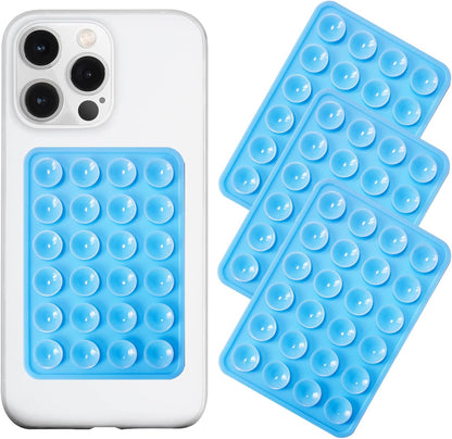 Silicone Suction Phone Case Mount 3 Pack, Silicon Adhesive Suction Cup Phone Mount, Non Slip Sticky Phone Grip for Cellphone, Strong Grip Holder for Selfies and Videos (Blue)