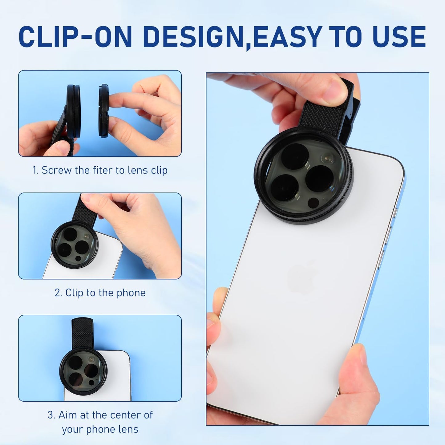 52mm Clip-on CPL Phone Camera Filter Kit, Circular Polarizer Filter, CPL Polarizer Phone Camera Lens Filter for iPhone Samsung/Android Smartphones