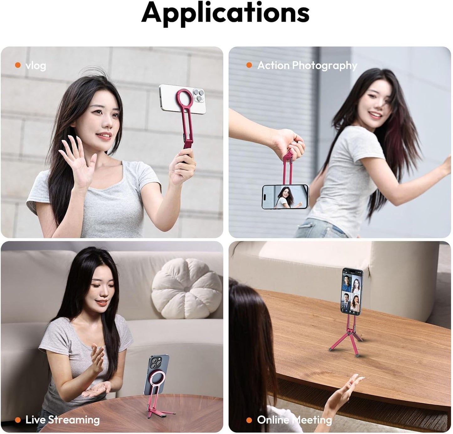 ULANZI MA30 Magnetic Phone Tripod Stand for iPhone - Aluminium Maglock Smartphone Mini Tripod Pocket Cell Phone Stand Strong Magnet Quick Mount Compatible with iPhone 16 15 14 13 12 Series, Red