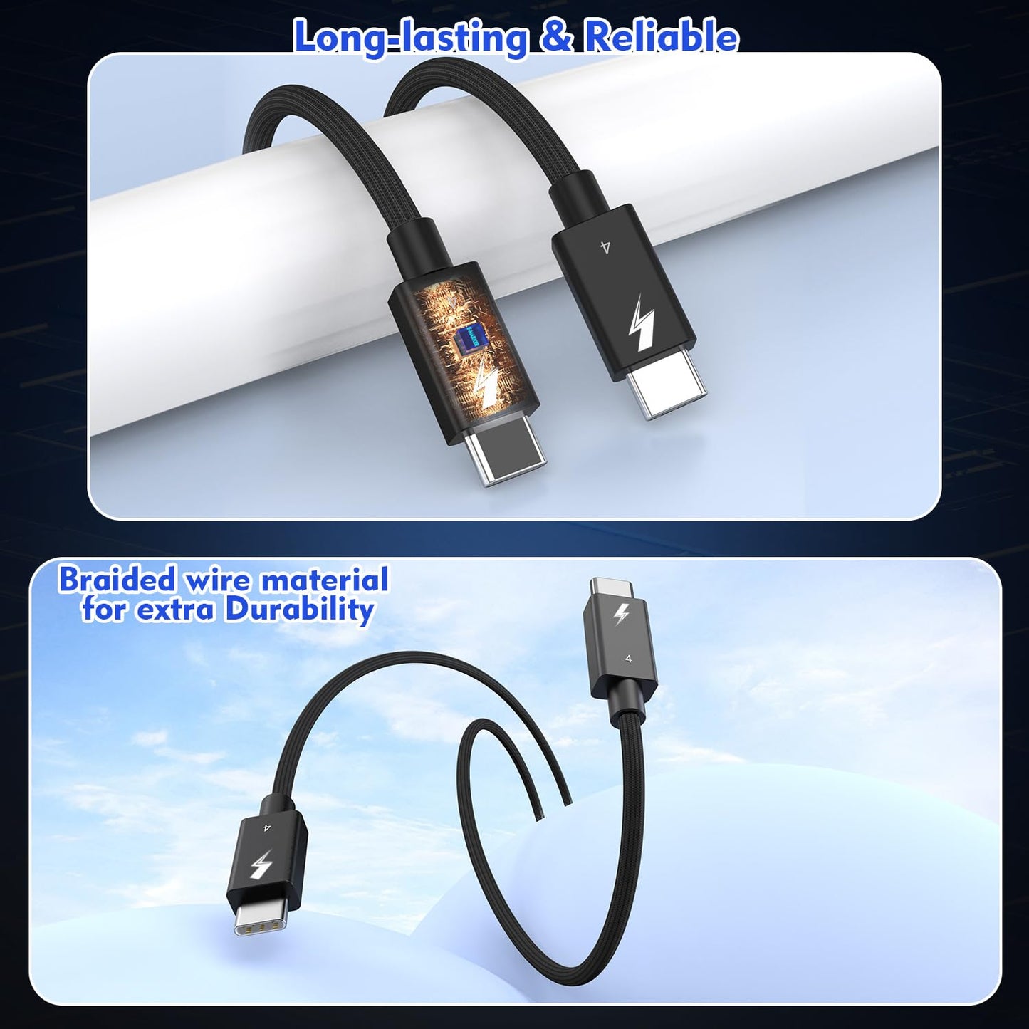 Thunderbolt 4 Cable, 2Pack 6.6FT USB C to C Cable, 240W Fast charging,40Gbps Data Transfer,Supports 8K/4K Displays, USB C charegr cord for iPhone 16 Series, MacBook Air, iPad (Thunderbolt 4-Certified)