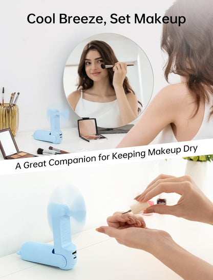 JISULIFE Handheld Fan with 4500 mAh Powerbank Max 37 Hours Runtime, Pocket Portable Battery Operated or USB Powered Folding Personal Fan, 3 Speeds, Gifts for Women Men Kids Gift for Festival-Blue