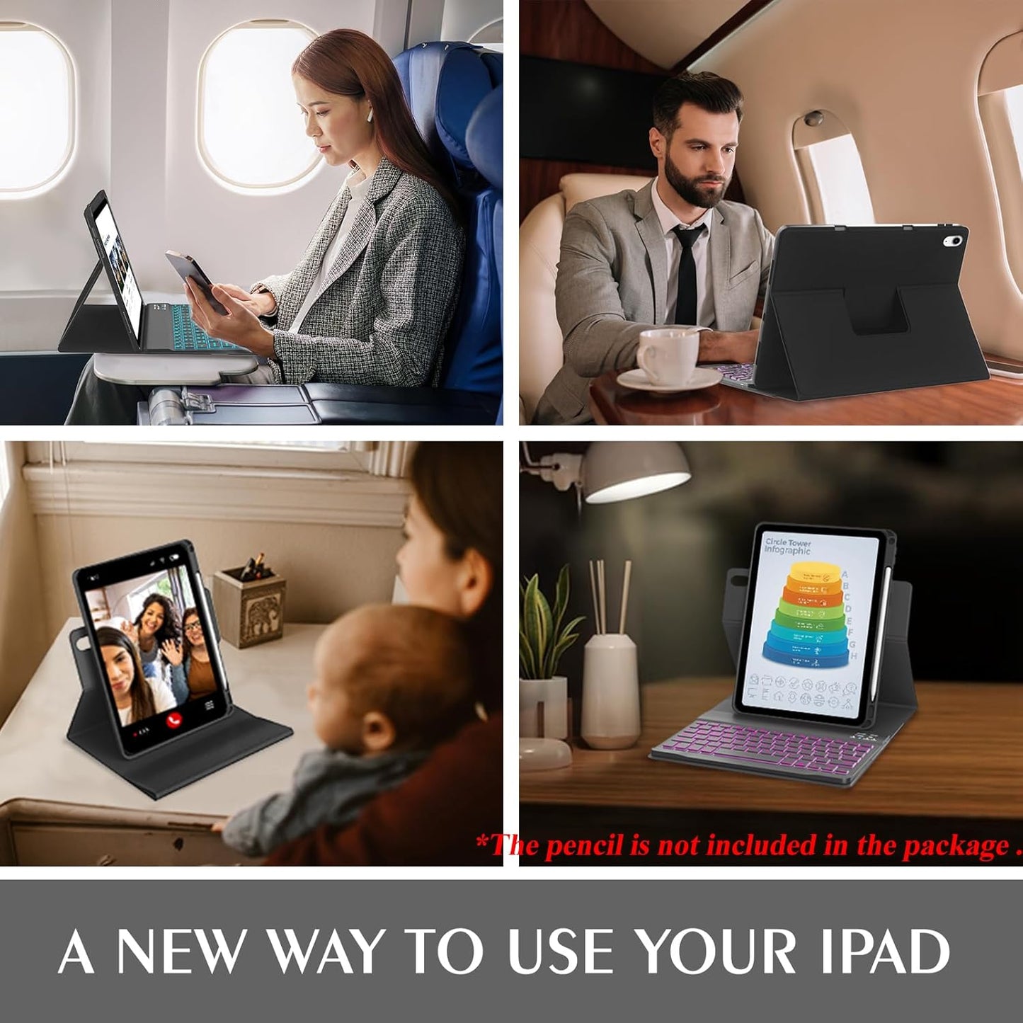 BLUTLOTUS Keyboard Case for iPad 10th Generation 2022 10.9 inch,360° Rotatable Keyboard Case with Pencil Holder, 7 Color Backlit Detachable Bluetooth Keyboard,Smart Folio Tablet Cover (Black)